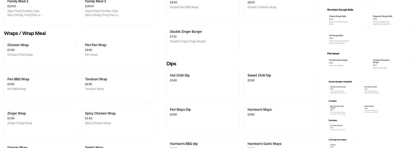 Red Roosters Gelato Menu