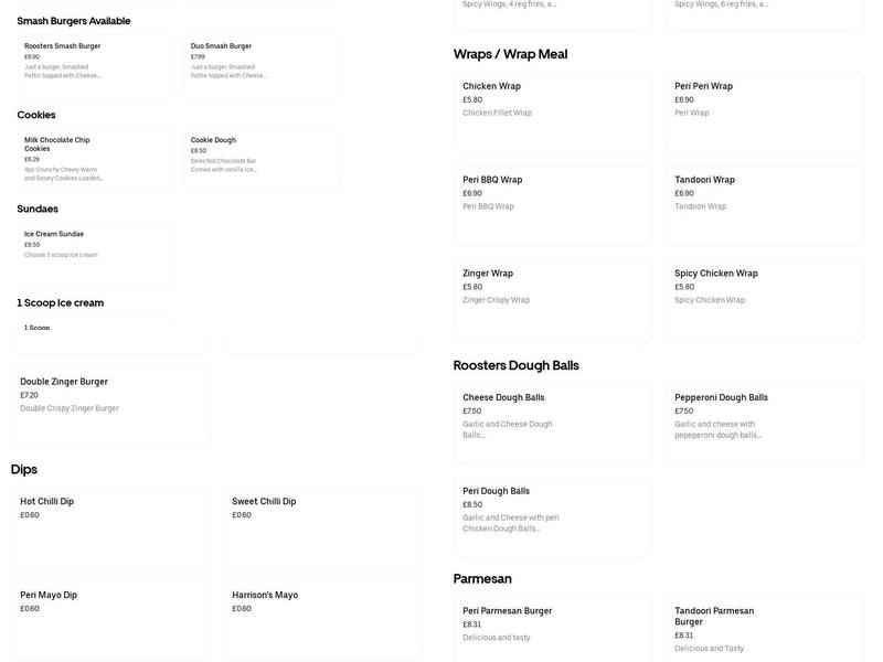 Red Roosters Gelato Menu