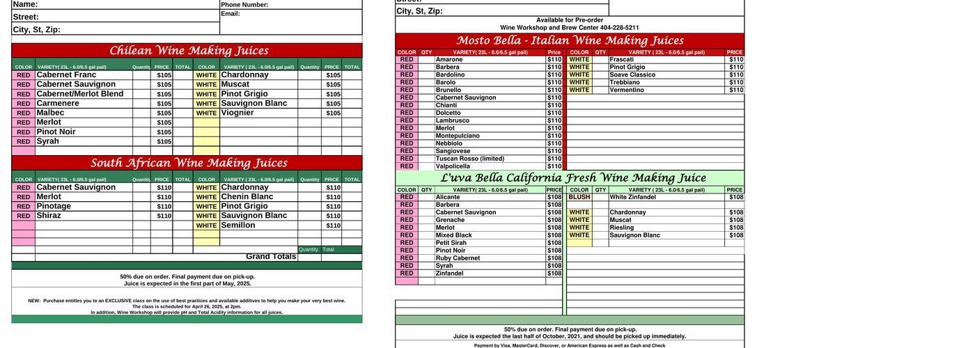 Wine Workshop & Brew Center Menu