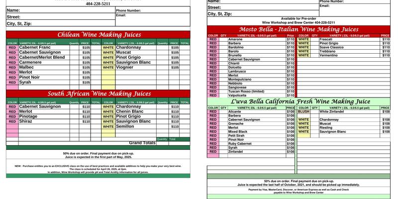 Wine Workshop & Brew Center Menu