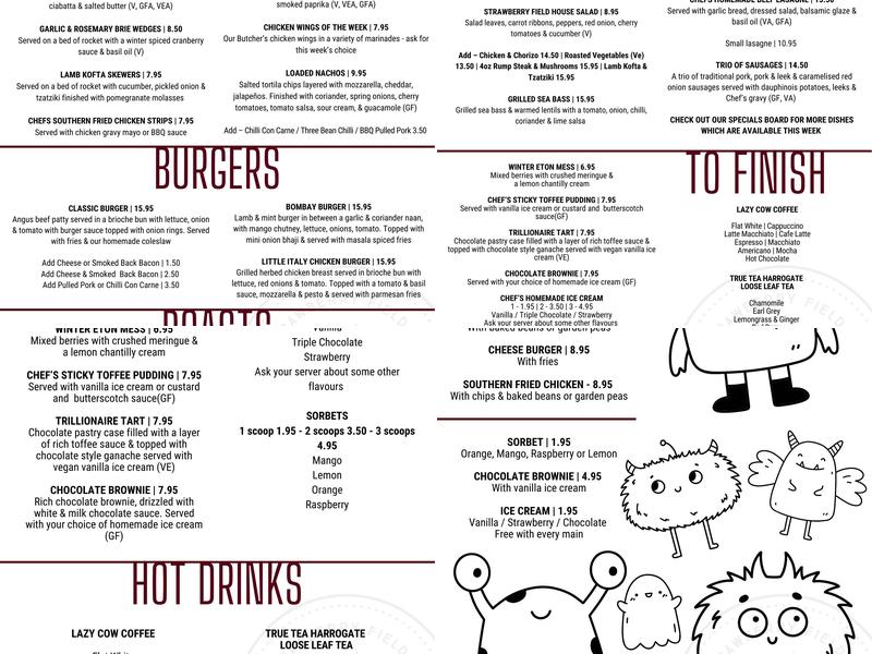 Strawberry Field Tavern Menu