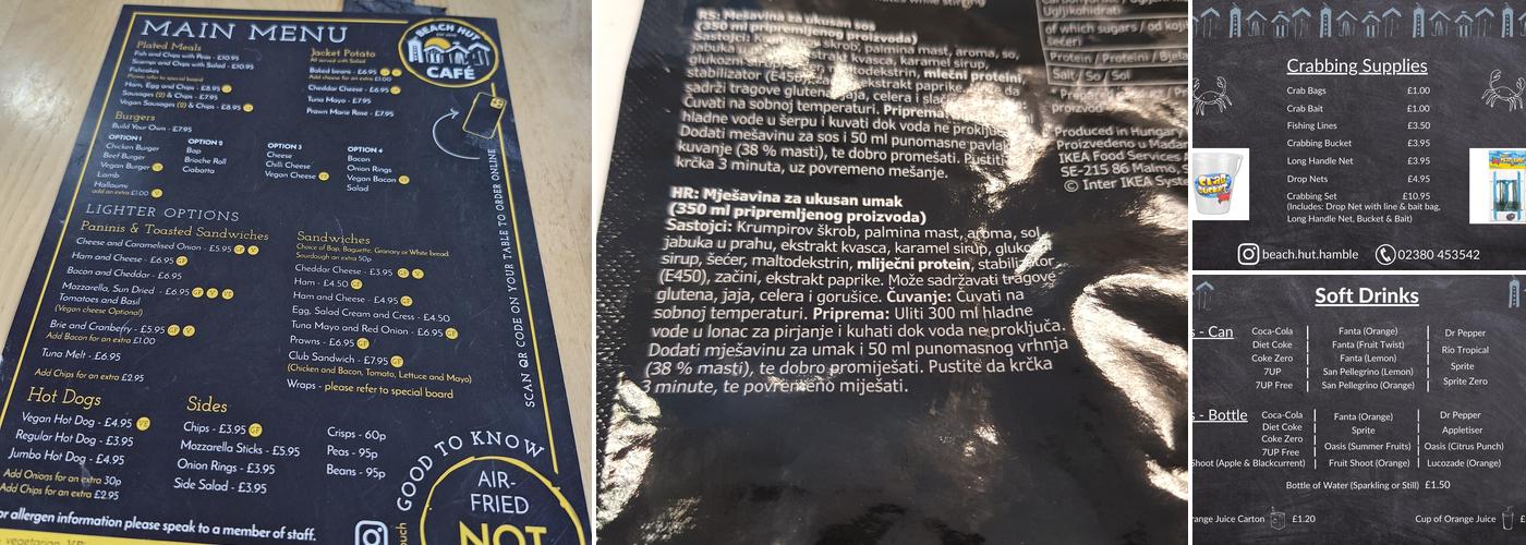 The Beach Hut Cafe Menu