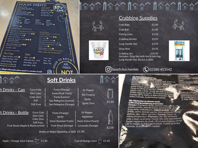 The Beach Hut Cafe Menu