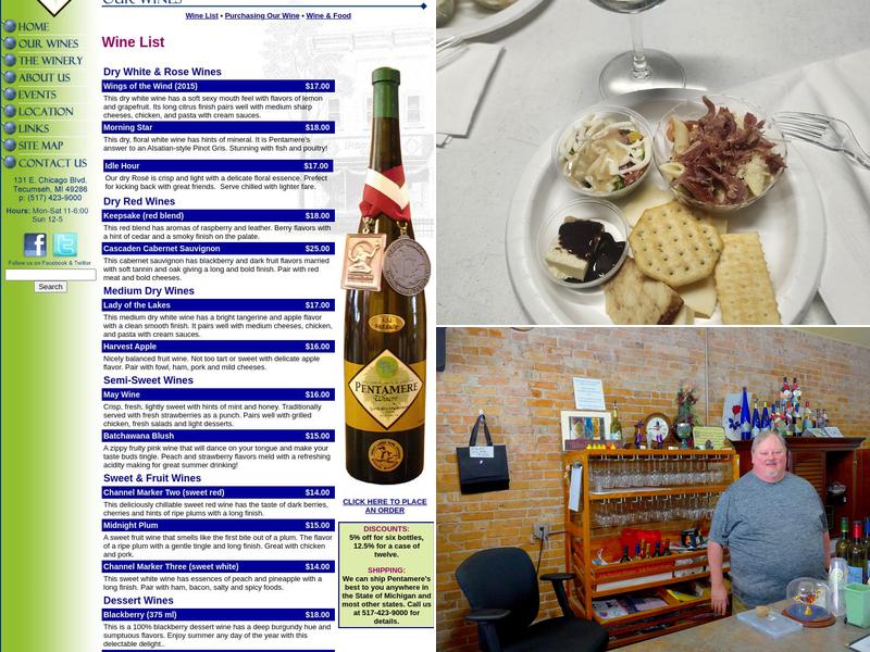 Pentamere Winery Menu