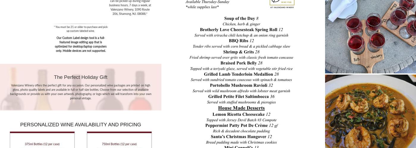 Valenzano Winery Menu