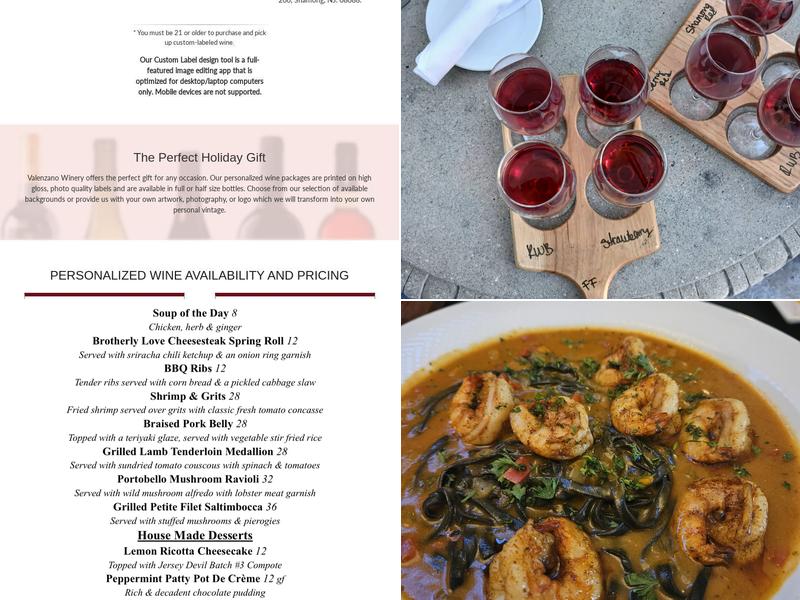 Valenzano Winery Menu