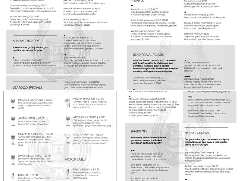 The Horseshoe & Castle Menu