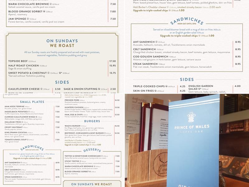 Prince of Wales Menu