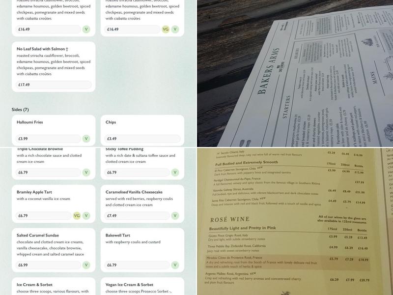 Bakers Arms Menu