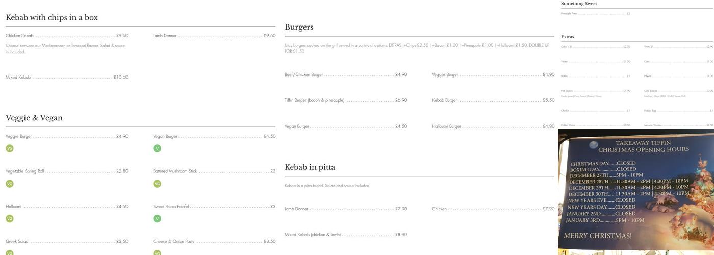 Take-Away Tiffin Menu