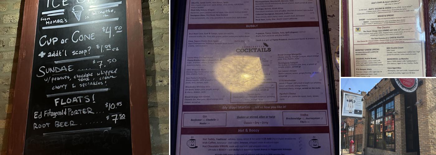 kibbitznest books, brews & blarney Menu