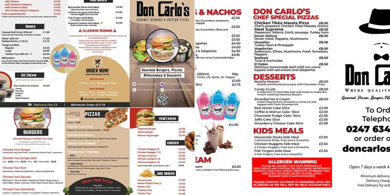 Don Carlo's Nuneaton Branch Menu