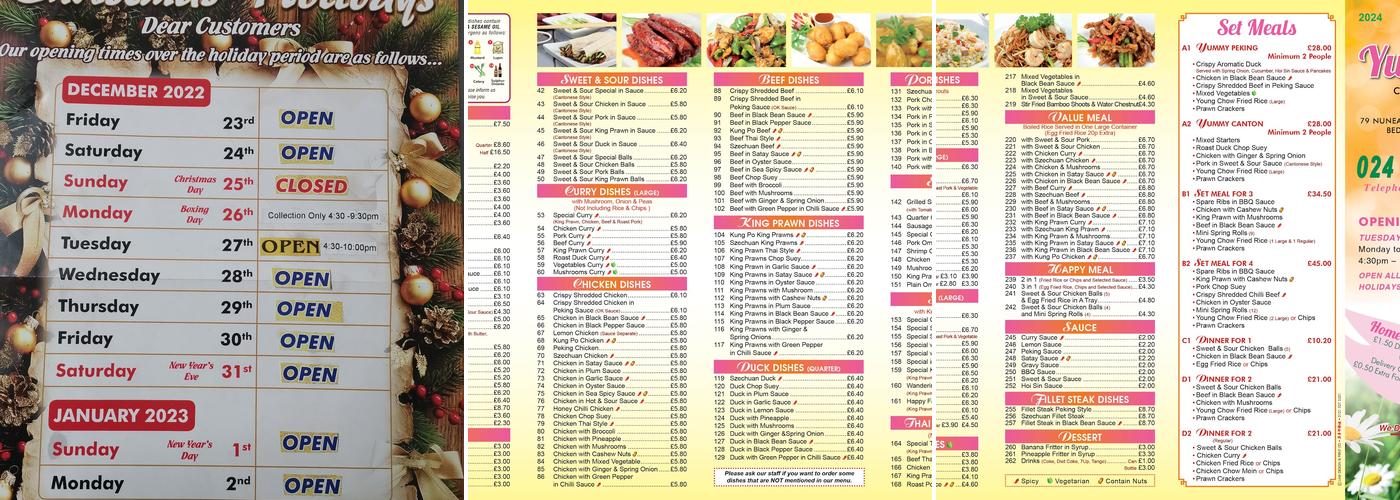 Yummies Chinese Takeaway Menu