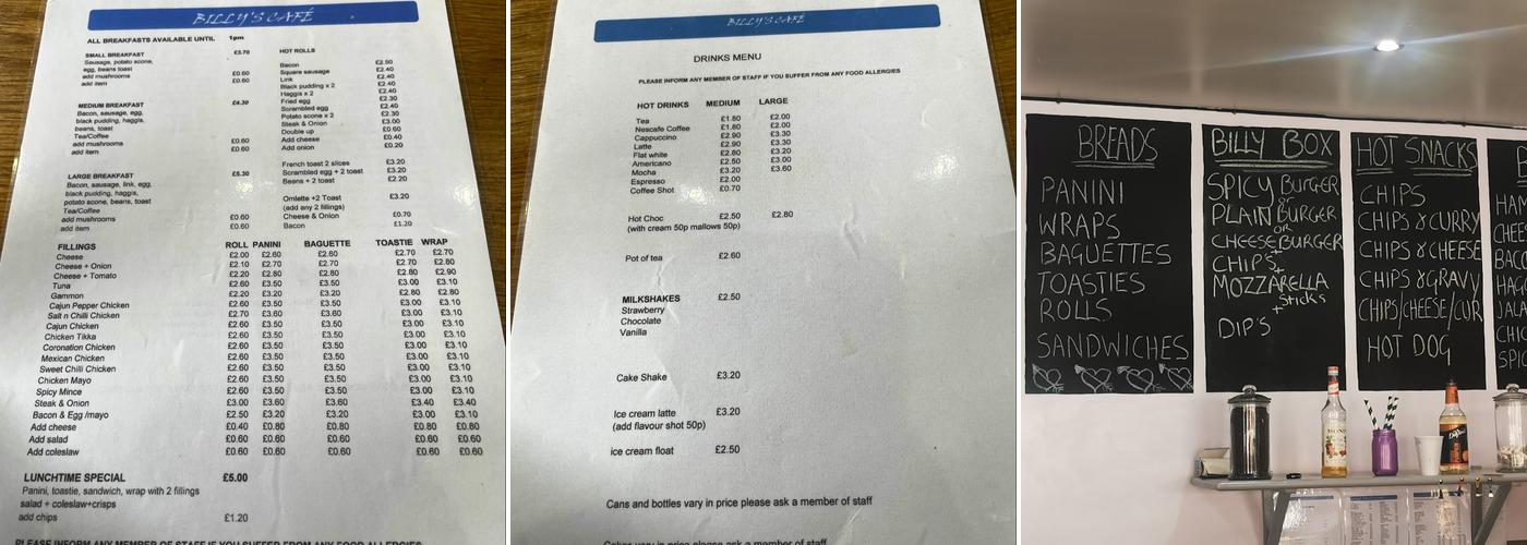 Billy's Cafe Menu