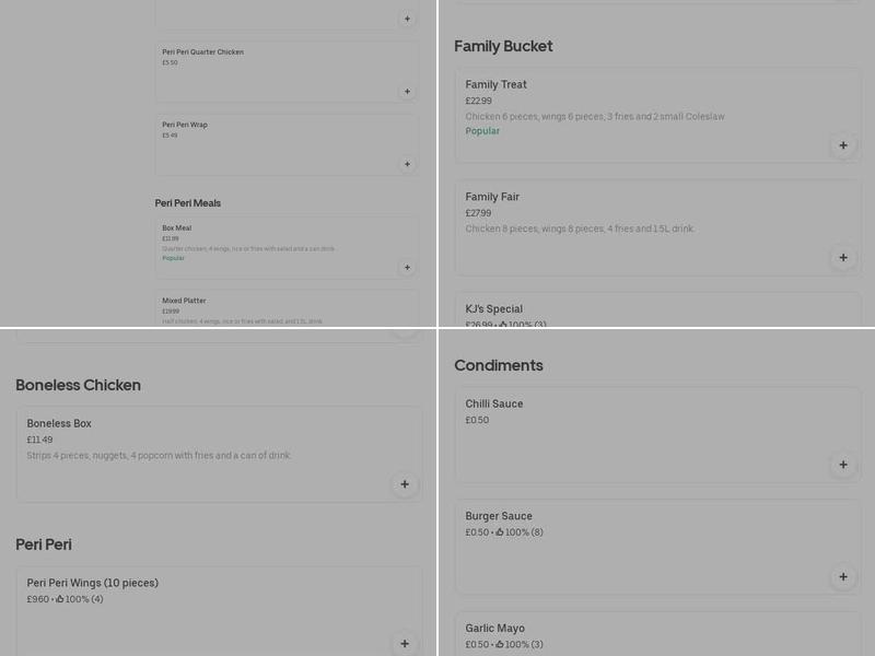 KJ's Unique Chicken Menu