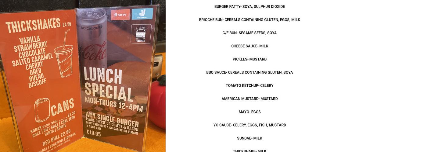 Yo Burger Lisburn Road Menu