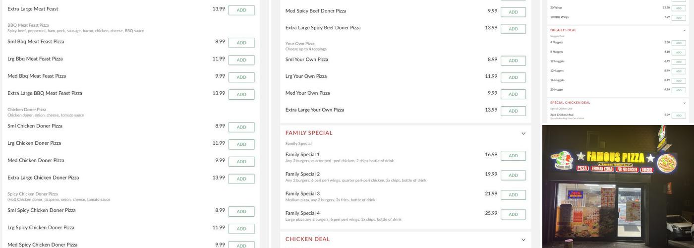 Famous Pizza Menu