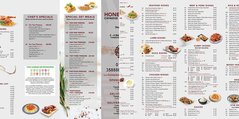 Honeymoon Chinese Restaurant - Tonbridge Menu