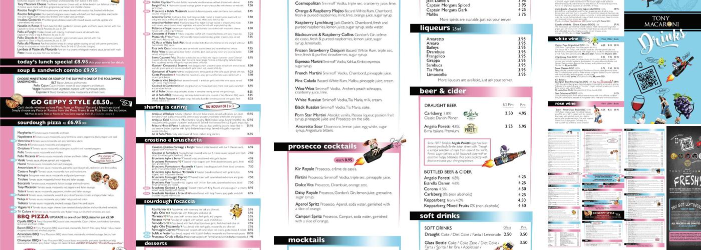 Tony Macaroni Express Menu