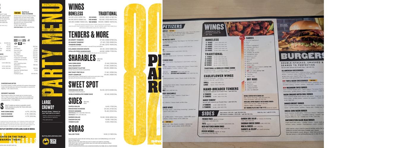 Buffalo Wild Wings Menu