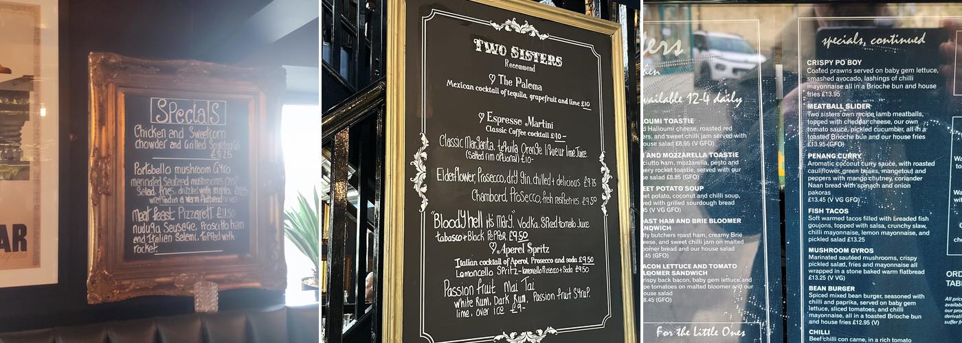 Two Sisters Bar & Kitchen Menu