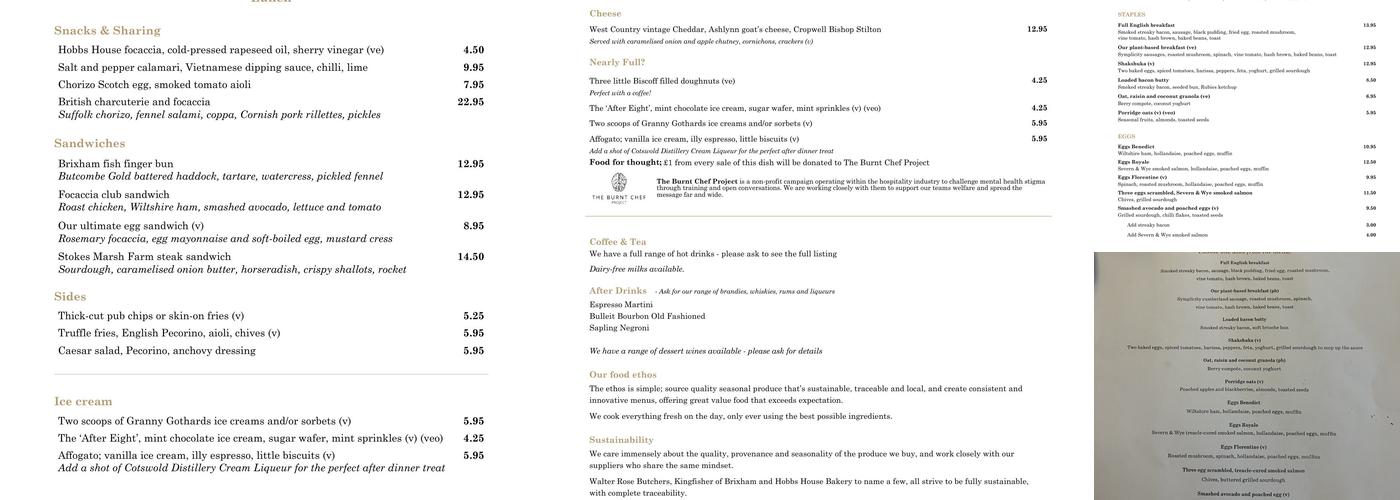 The Castle Inn, West Lulworth Menu
