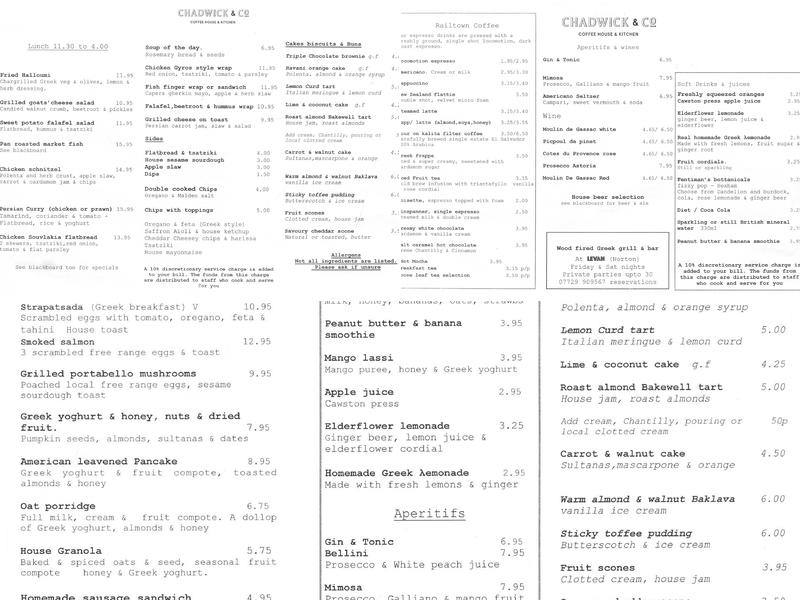 Barker and Stonehouse Menu