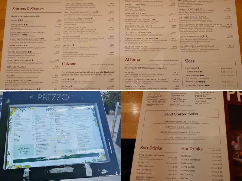 Prezzo Italian Restaurant Mumbles Menu