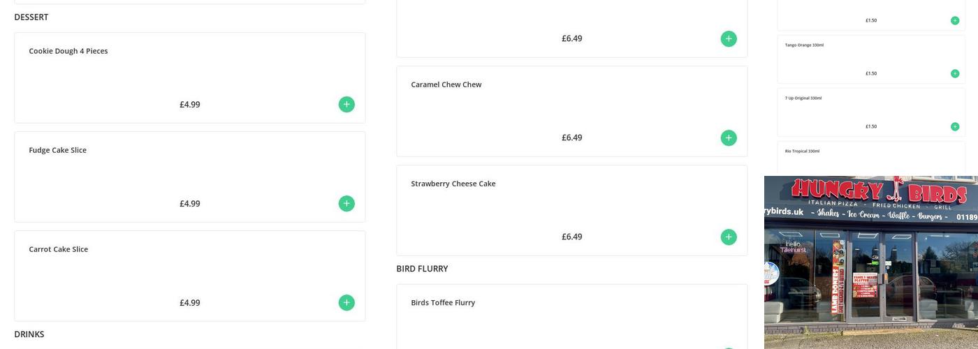 Hungry Birds Menu