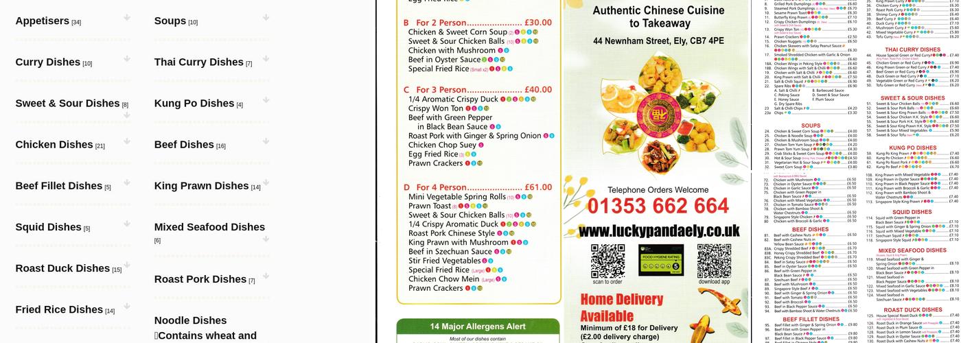 Lucky Panda Chinese Takeaway Menu
