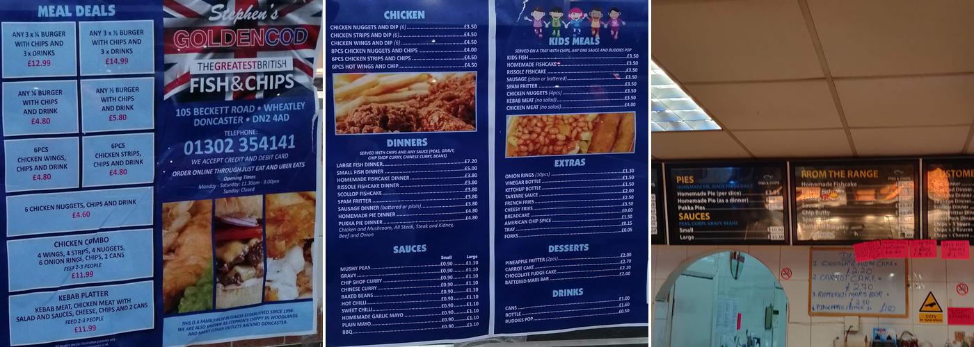 Stephen’s Golden Cod Menu