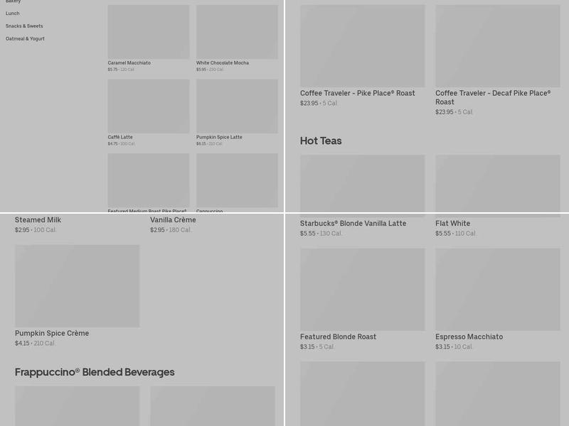 Starbucks Coffee Company Menu