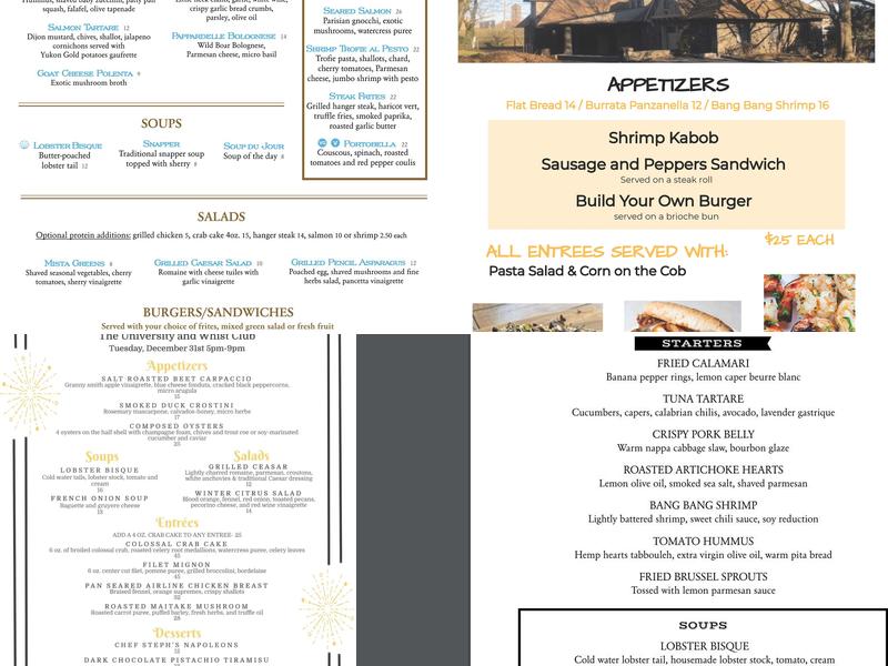 University and Whist Club Menu