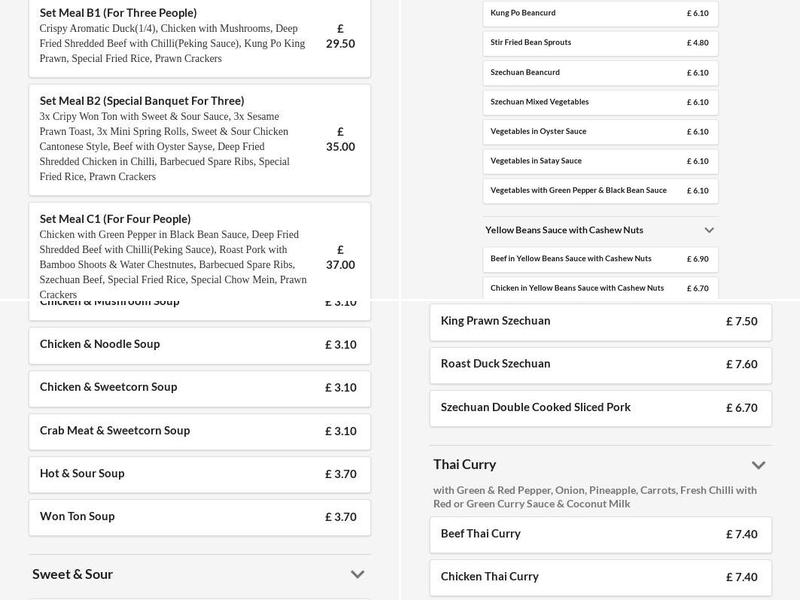 Wharncliffe Side Chinese Menu