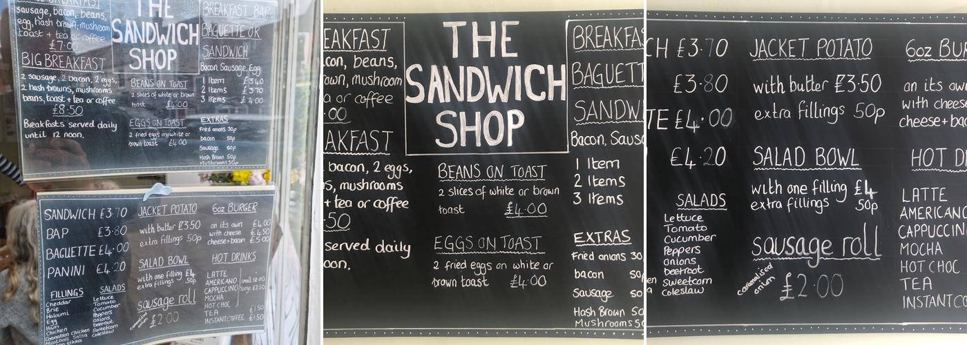 The Sandwich Shop Menu
