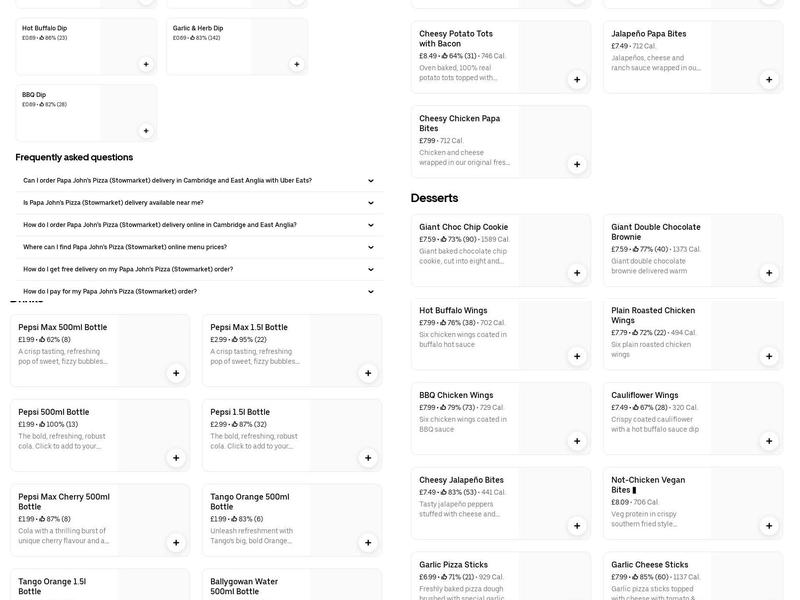 Papa Johns Pizza Menu