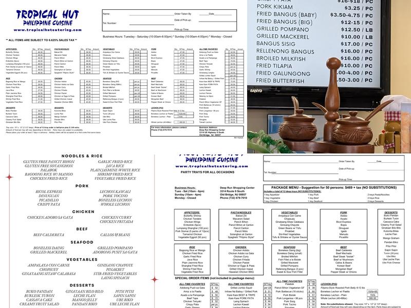 Tropical Hut Philippine Cuisine Menu