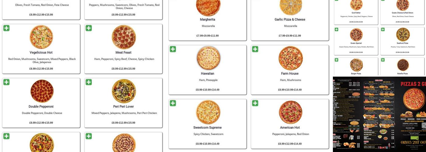 Pizzas 2 GO Menu