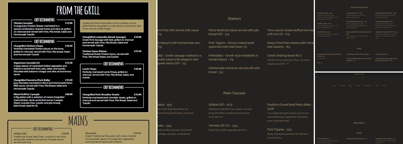 Paros - Greek Restaurant Take Away Newcastle Menu