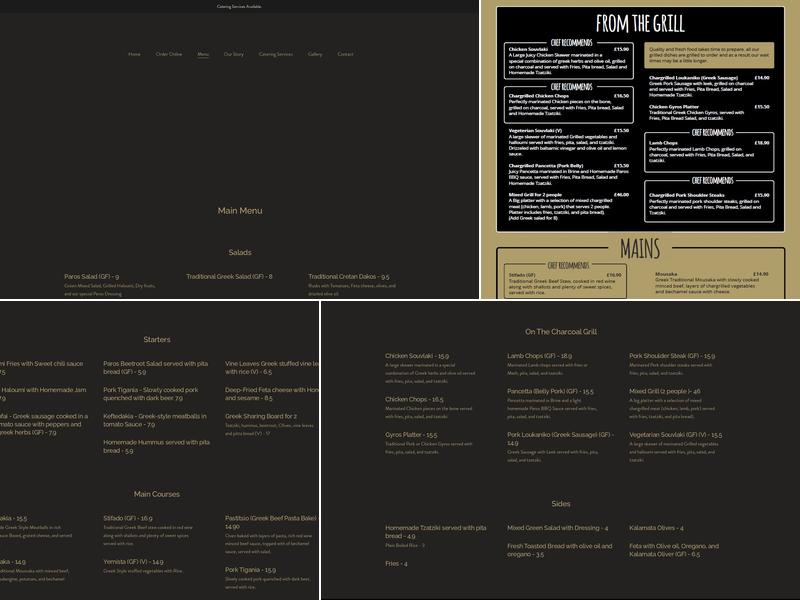 Paros - Greek Restaurant Take Away Newcastle Menu