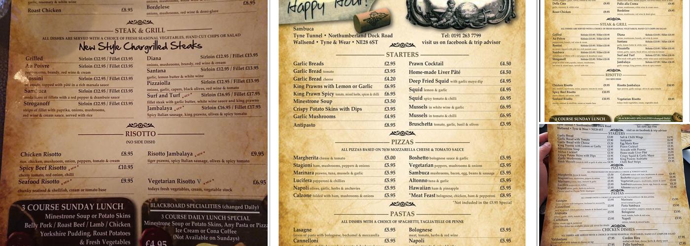 Sambuca - Tyne Tunnel Menu