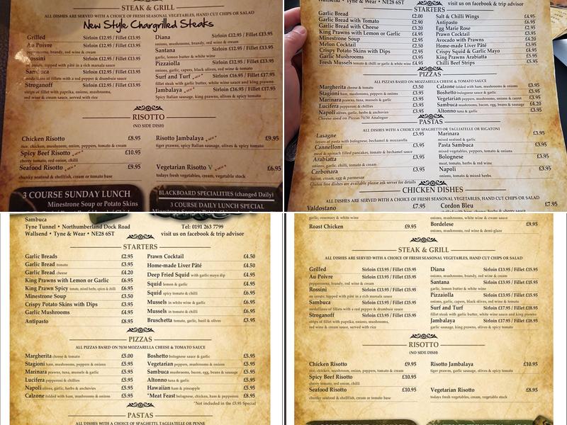 Sambuca - Tyne Tunnel Menu