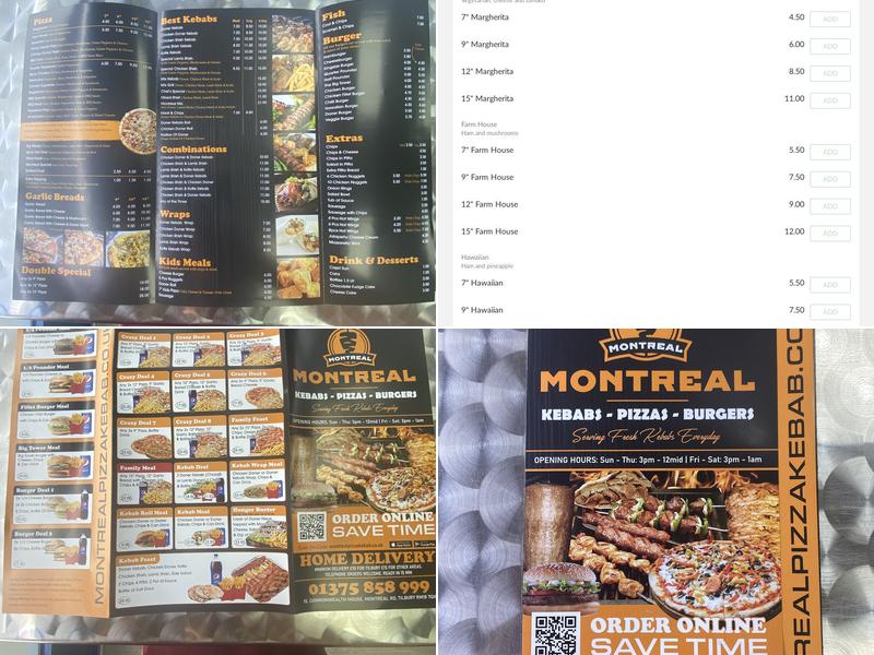 Montreal pizza & kebab Menu