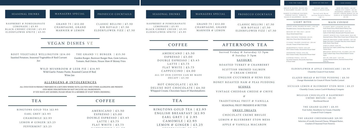 Traditional Ales Copperfields Menu