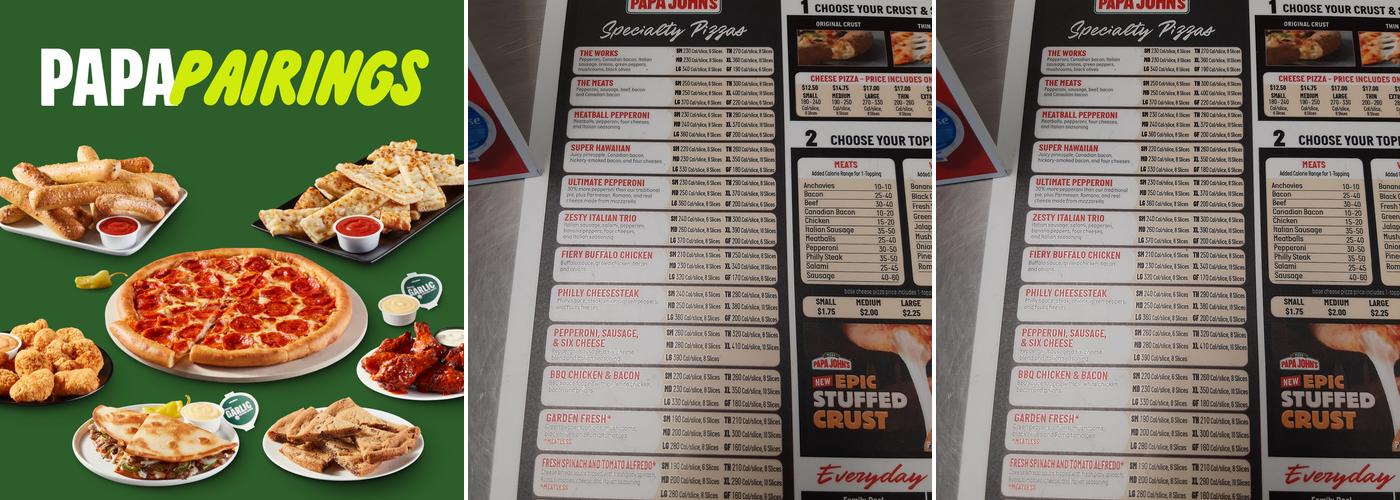 Papa Johns Pizza Menu