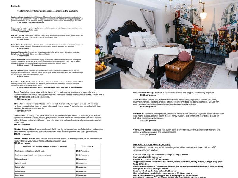 5th East Hall Wedding Venue & Bed n Breakfast Menu