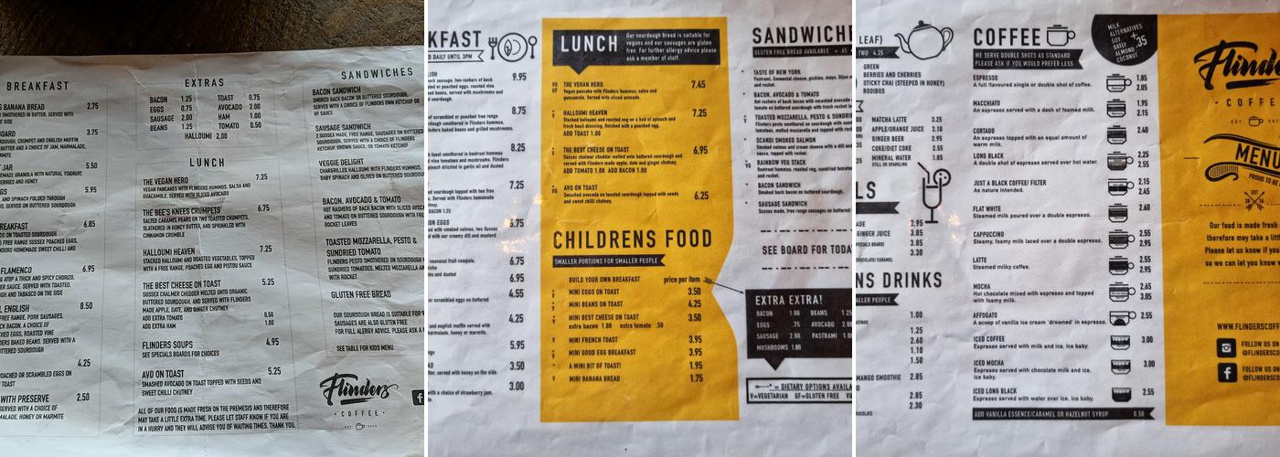 Flinders Coffee Menu
