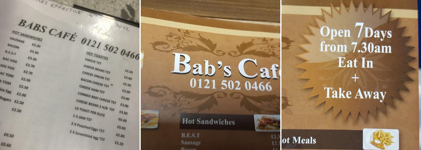 Babs Cafe Menu
