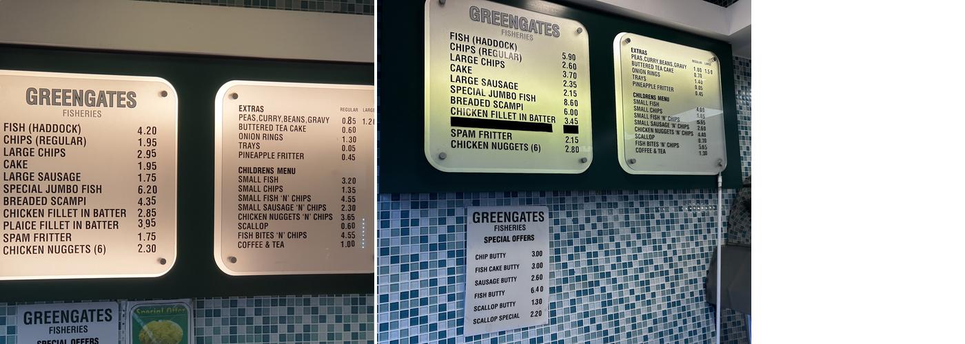 Greengates Fisheries Menu