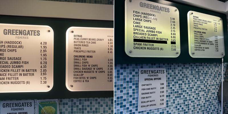 Greengates Fisheries Menu